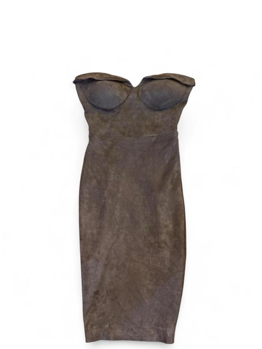 House of London Taupe Faux Suede Bustier Bodycon Dress Size S - Picture 2 of 9